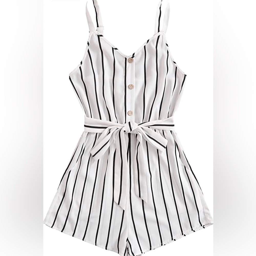 White and Black Striped Romper